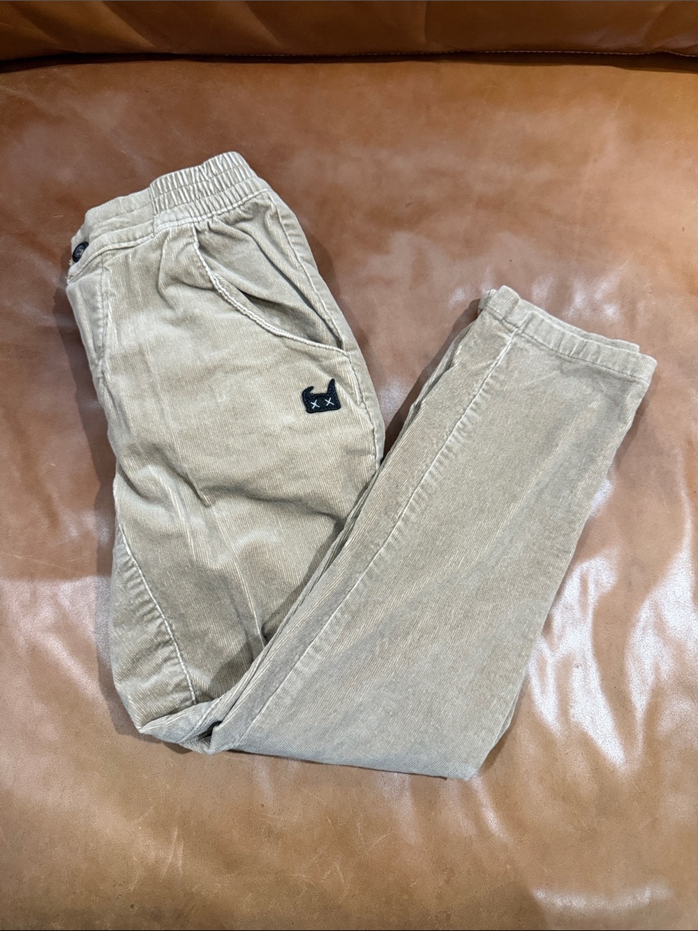 Munster Kids Corduroy Joggers in Light Beige with Black Patch